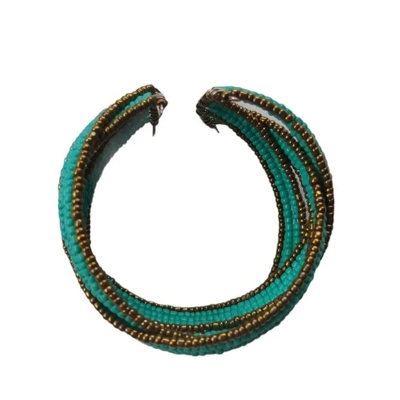Multistrand Beaded Intertwined  Bracelet, Gold/Teal - Picture 5 of 5